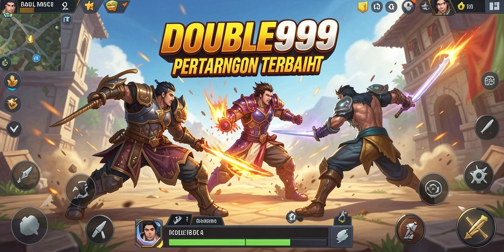 Screenshot gameplay intense dari DOUBLE999 dalam pertempuran Battle Royale.