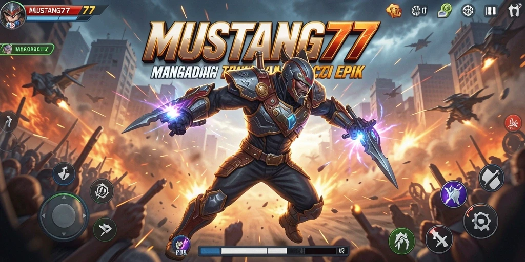 Screenshot menunjukkan karakter dalam aksi menegangkan di MUSTANG77.