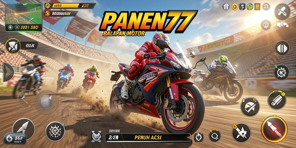 Screenshot utama PANEN77 menampilkan balapan motor yang seru dan grafis yang memukau.