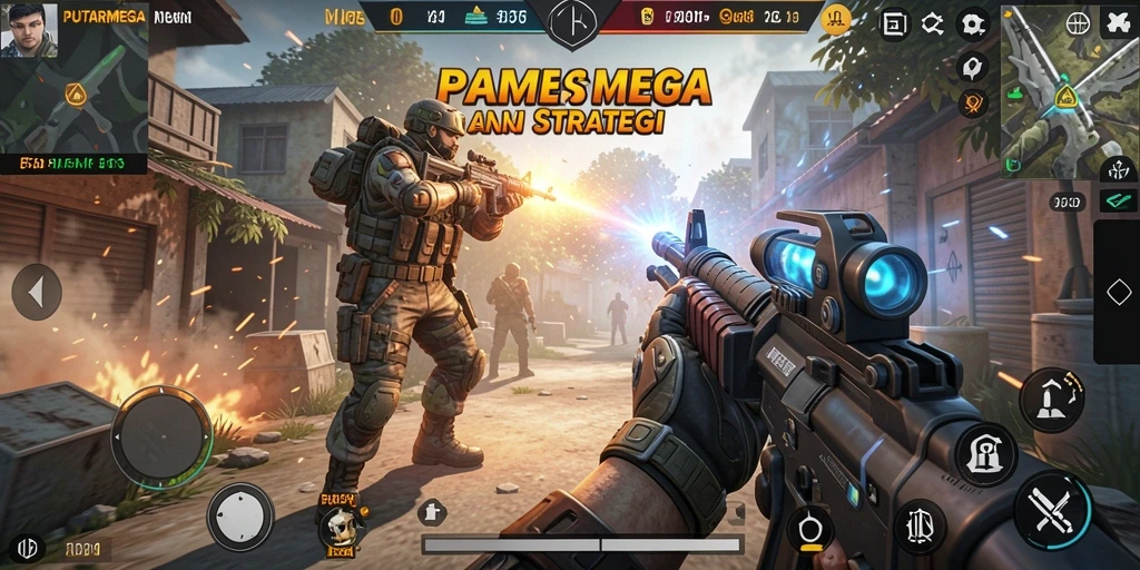 Gameplay PUTARMEGA yang intens dengan aksi tembak-menembak.