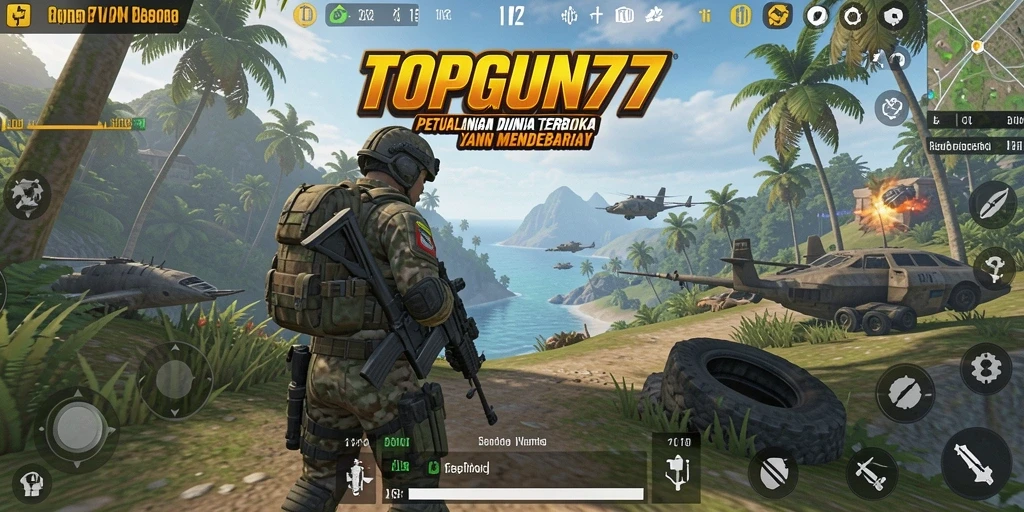 Screenshot gameplay <strong>TOPGUN77</strong> menampilkan eksplorasi dunia terbuka yang luas.